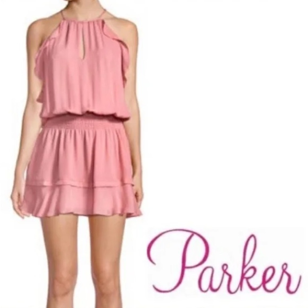 Parker light pink ruffle mini dress